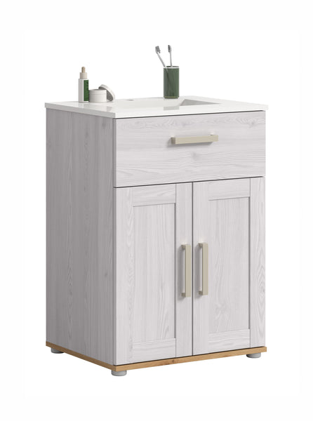 Meuble sous-vasque avec lavabo VERONA (L/H/P : env. 60/82/46 cm) imitation mélèze Sibiu/imitation mélèze Sibiu