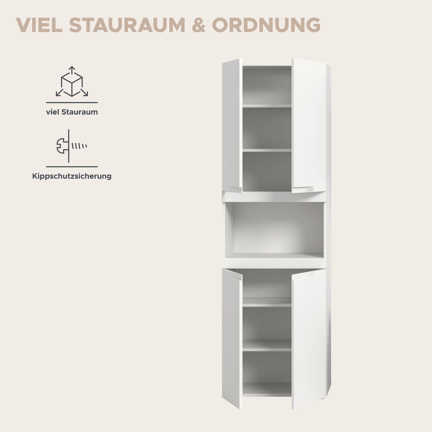 Viana Hochschrank breit (B/H/T: 60x194x31 cm) in Weiß matt und Weiß