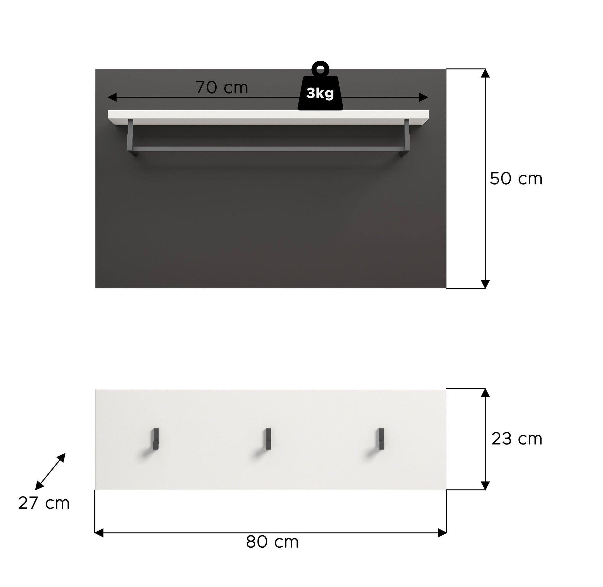Homes & Jones Wandgarderobe mit Kleiderhaken und Hutablage, rechteckig, anthrazit