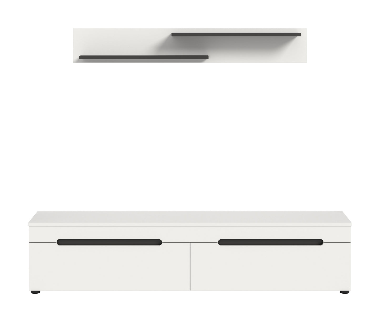 Meuble bas avec étagère murale CANU (L/H/P : env. 170/38/33 cm) en gris basalte/vert fumée