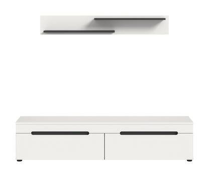 Meuble bas avec étagère murale CANU (L/H/P : env. 170/38/33 cm) en gris basalte/vert fumée