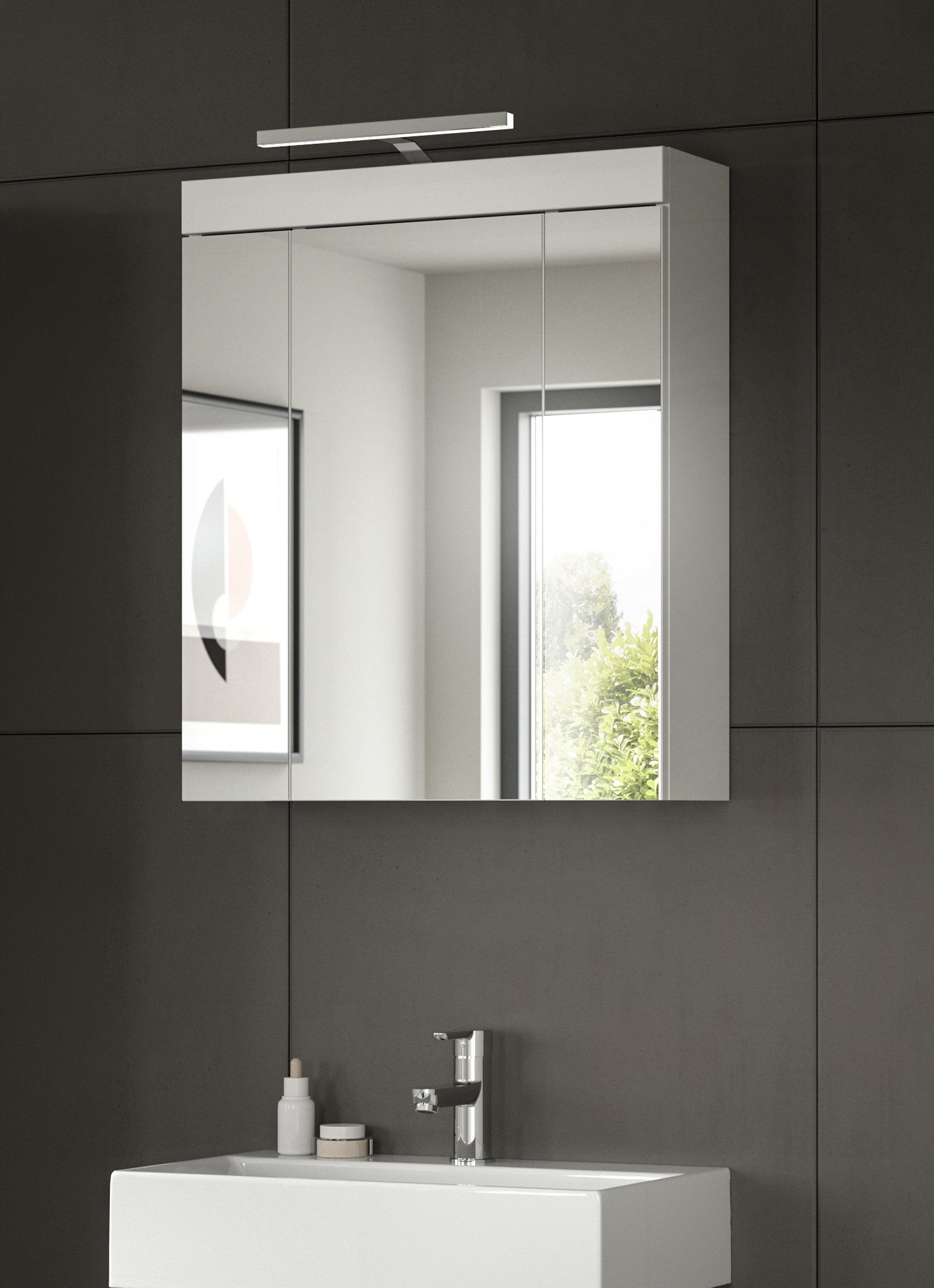Viana Spiegelschrank inkl. Beleuchtung (B/H/T: 60x70x18 cm) in Spiegelglas und Weiß