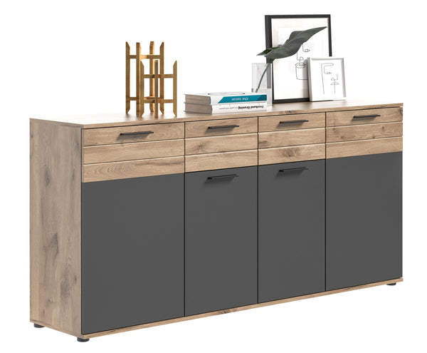 Kommode Mason (B/H/T: 180x87x40 cm) in Nox Oak Nachbildung und Basalt grau Nachbildung