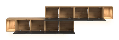 Living Room Combination incl. Lighting THE ONE (W/H/D: approx. 276/97/34 cm) in Artisan Oak Reproduction/Smoke Green