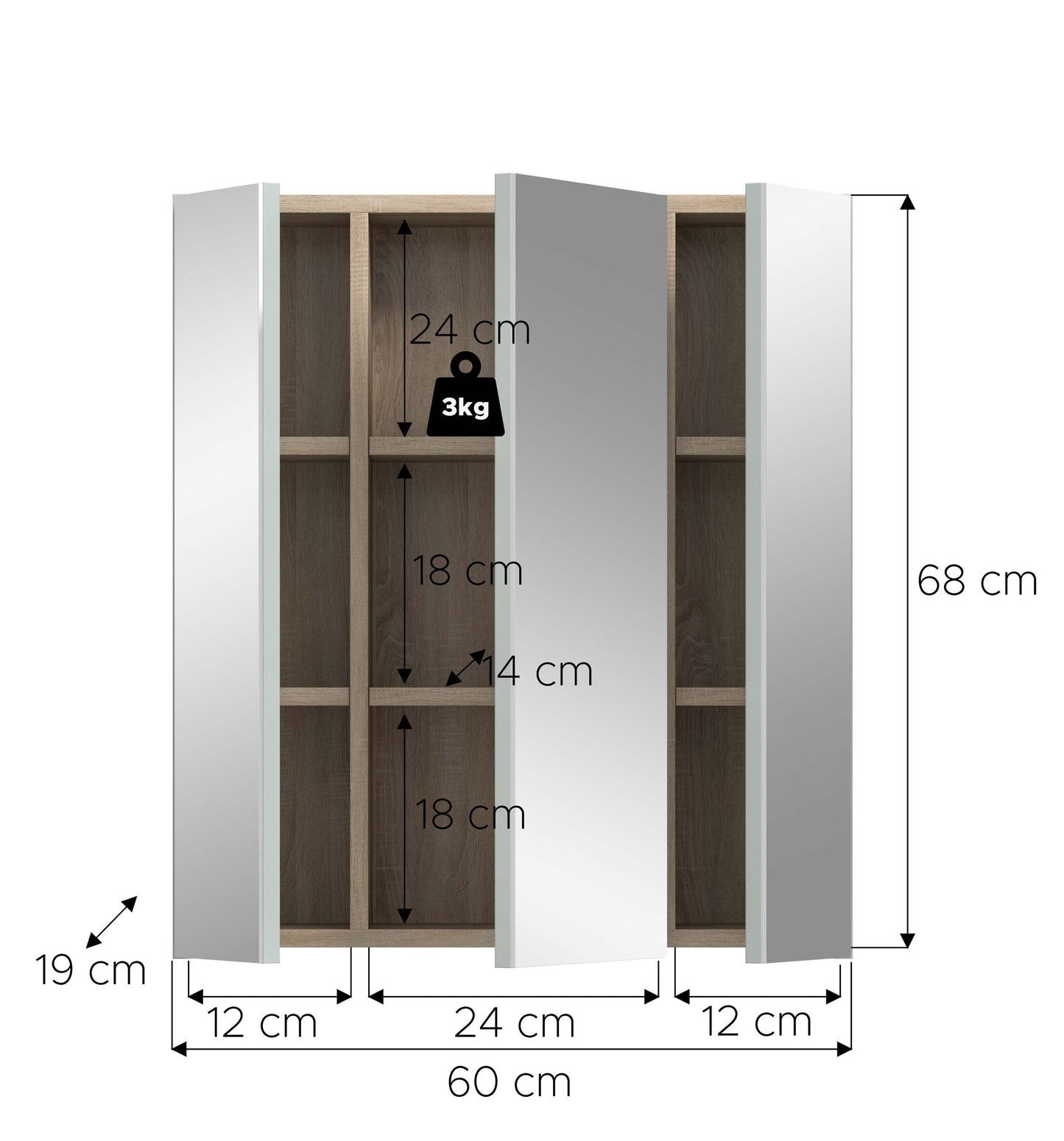 Armoire de toilette STAR (L/H/P : env. 60/68/19 cm) en chêne clair/miroir