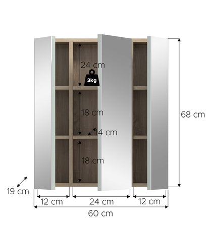 Armoire de toilette STAR (L/H/P : env. 60/68/19 cm) en chêne clair/miroir