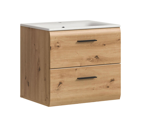 Meuble sous-vasque avec lavabo ICE (L/H/P : env. 60/55/46 cm) en réplique chêne Nox/noir mat