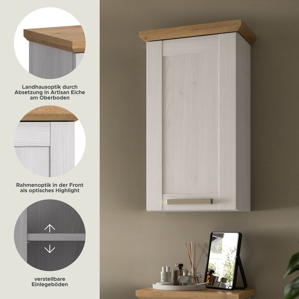 Wall cabinet VERONA (W/H/D: approx. 39/71/34 cm) in Sibiu Larch reproduction/Sibiu Larch reproduction