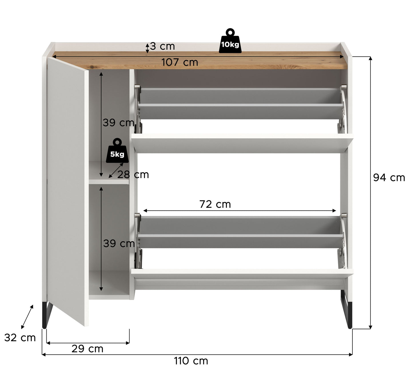 Commode à chaussures DRIVE (L/H/P : env. 110/94/32 cm) en sauge/sauge