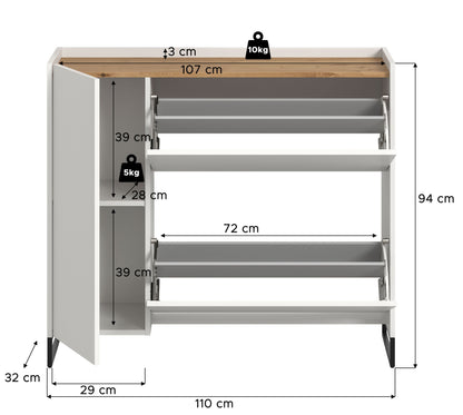 Commode à chaussures DRIVE (L/H/P : env. 110/94/32 cm) en sauge/sauge