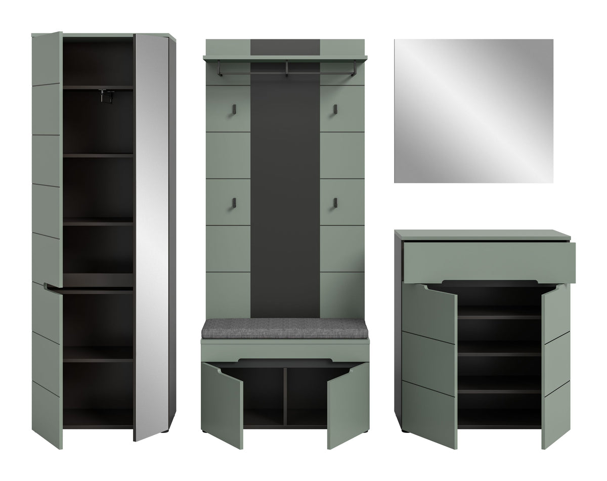 CANU wardrobe set incl. seat cushion (W/H/D: approx. 255/190/37 cm) in Basalt grey/Smoke Green