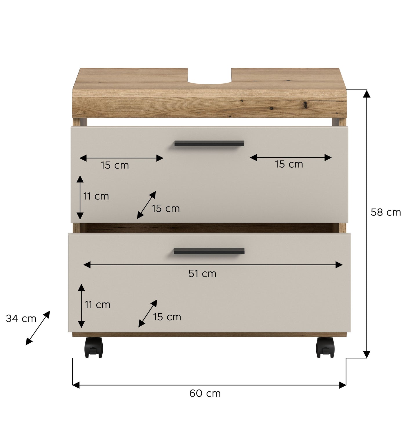 Homes & Jones Waschbeckenunterschrank auf Rollen, Schrank easy to handle