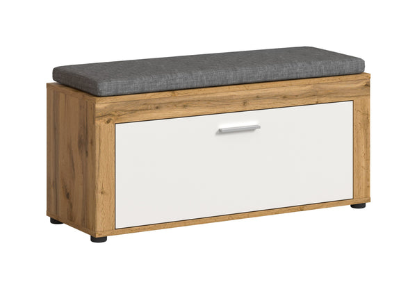 Banc avec coussin JAM (L/H/P : env. 100/44/35 cm) en décor chêne Wotan/blanc