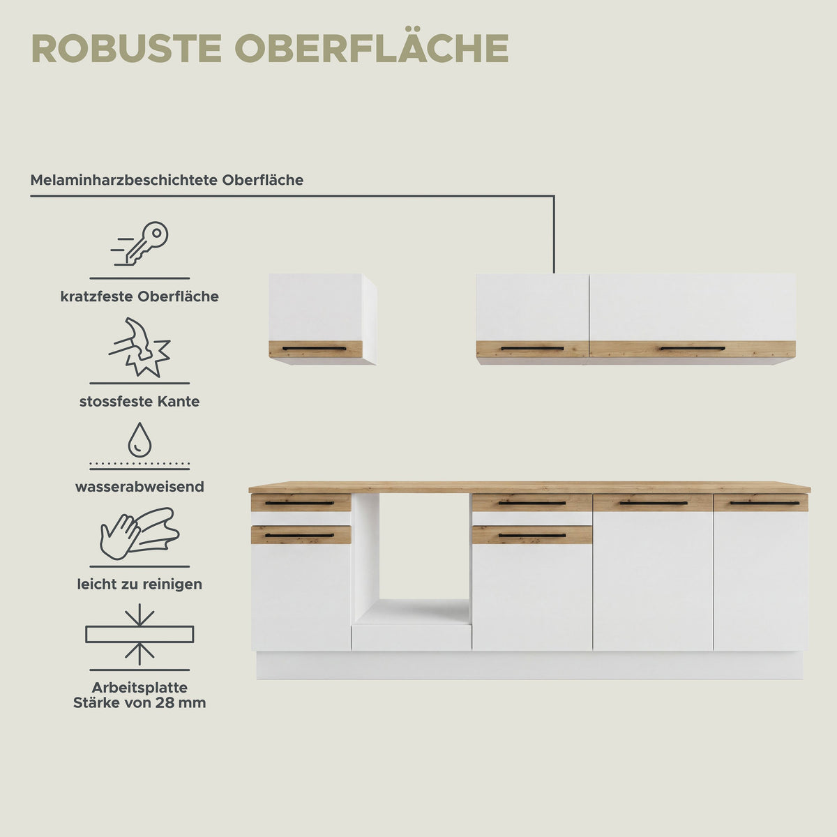 Küchenzeile (ohne E-Geräte) (B/H/T 280x195x60 cm) in Weiß