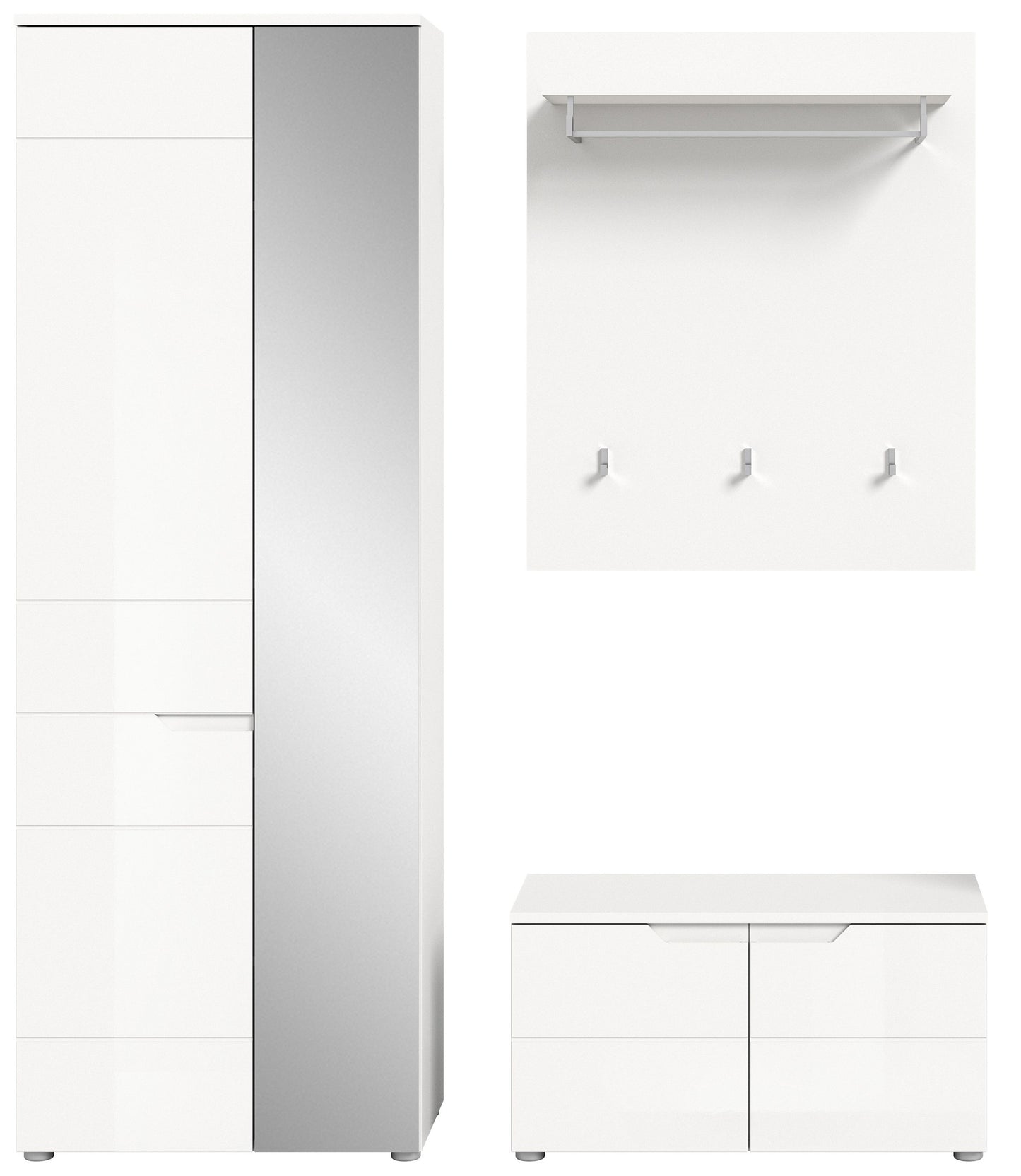 Ensemble de vestibule SOLERO (L/H/P : env. 163/193/37 cm) en blanc/blanc brillant