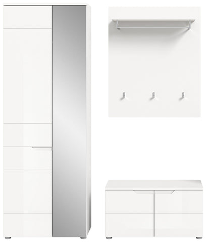 Ensemble de vestibule SOLERO (L/H/P : env. 163/193/37 cm) en blanc/blanc brillant