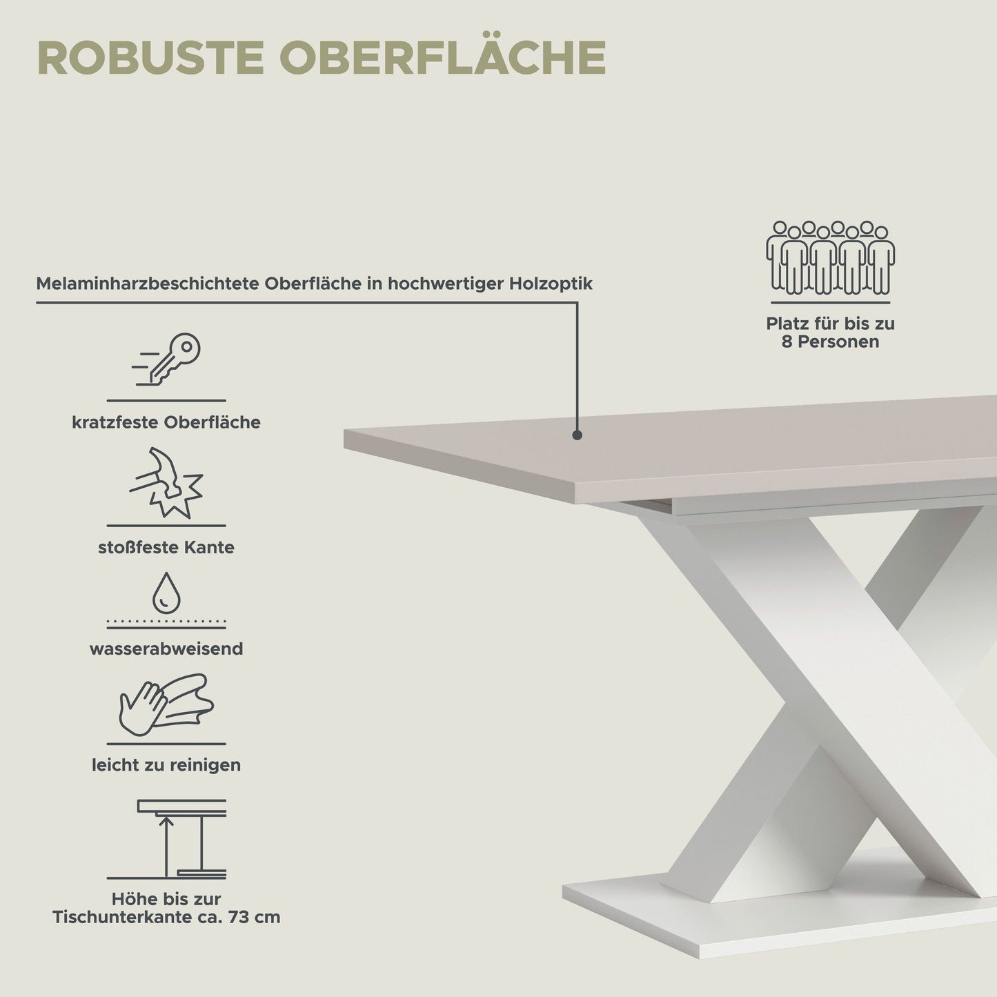 Table de salle à manger MOTION (L/H/P : env. 150/76/90 cm) en blanc/cachemire