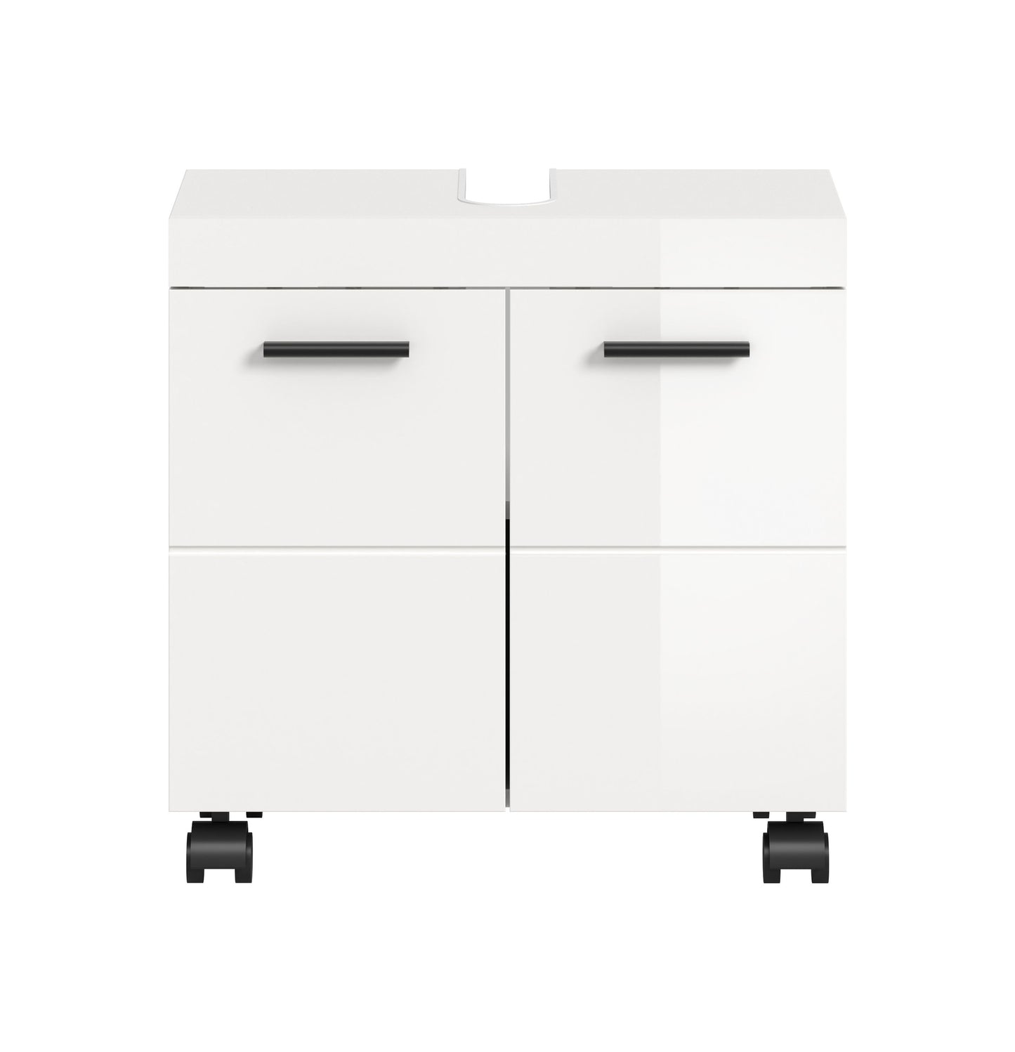 Meuble bas de lavabo à roulettes NOVA (L/H/P : env. 60/58/30 cm) en blanc/blanc brillant