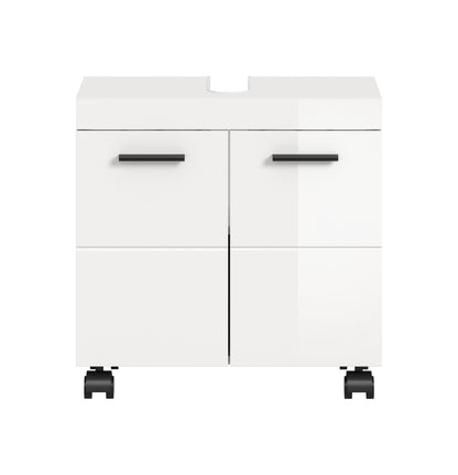 Meuble bas de lavabo à roulettes NOVA (L/H/P : env. 60/58/30 cm) en blanc/blanc brillant