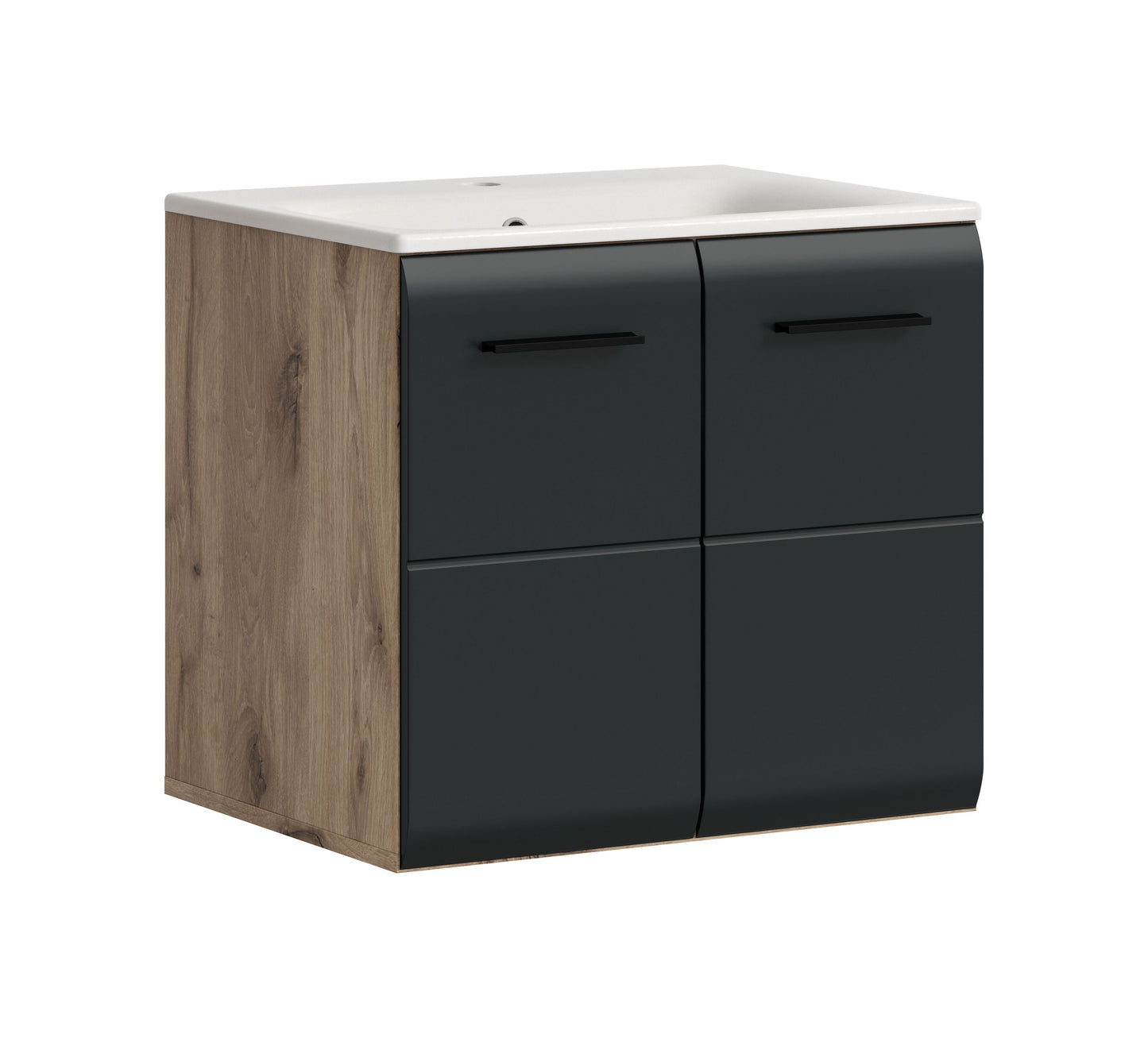 Meuble sous-vasque avec lavabo ICE (L/H/P : env. 60/55/46 cm) imitation chêne Nox/noir mat