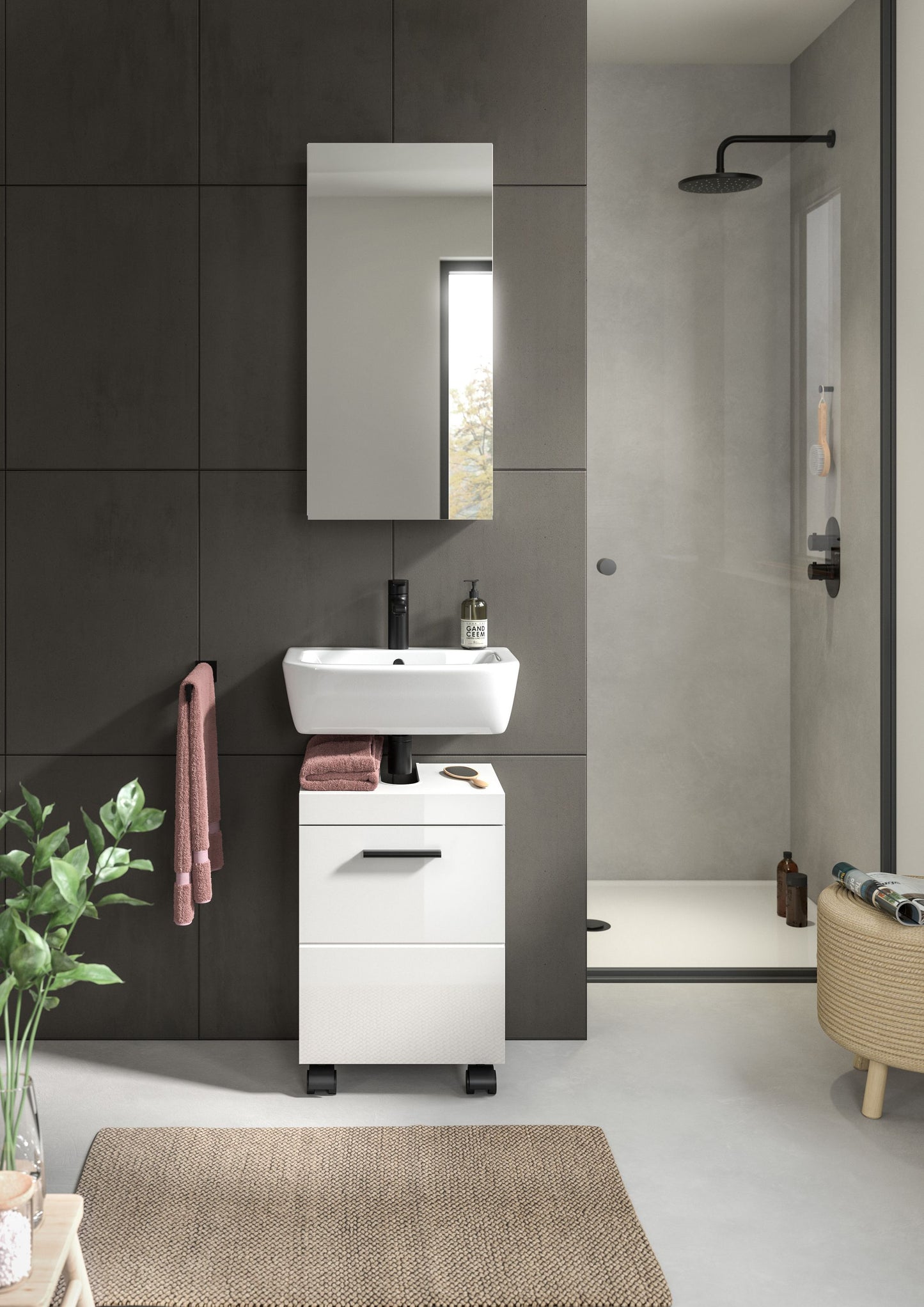 Ensemble de salle de bain NOVA (l/h/p : env. 40/191/30 cm) en blanc/blanc brillant