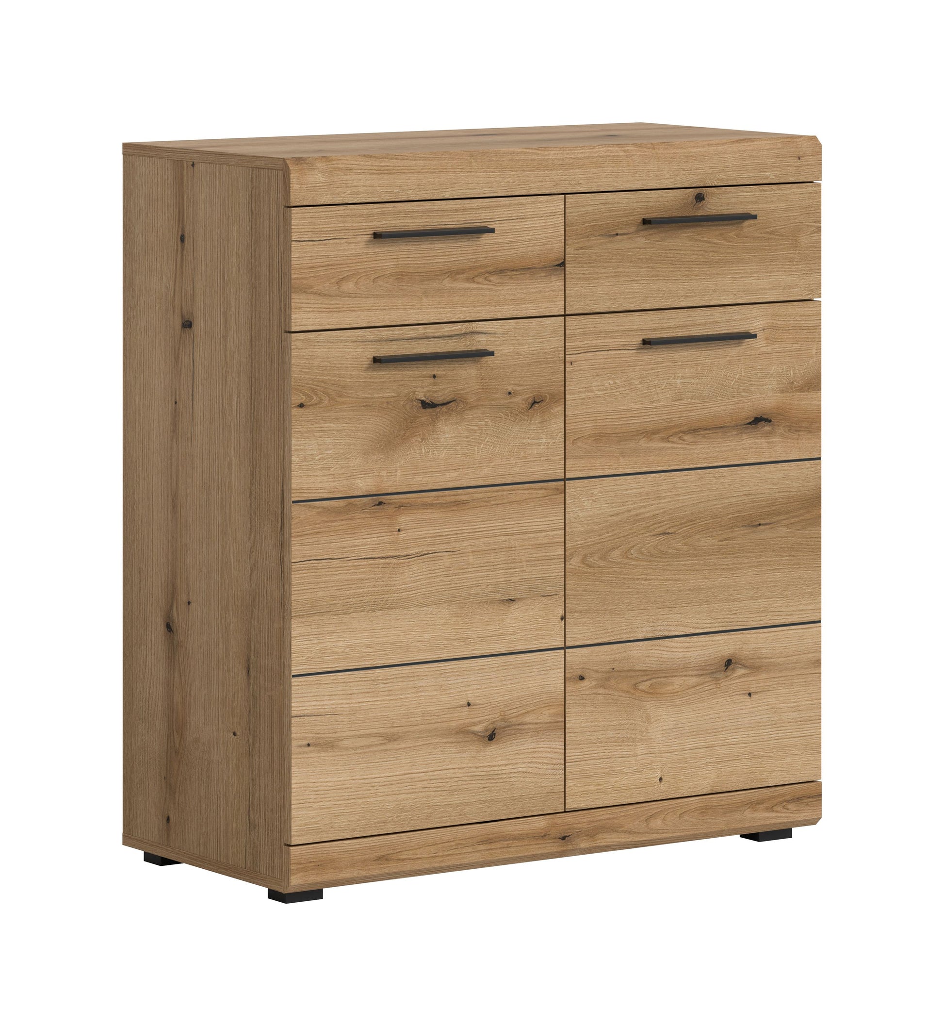 Homes & Jones Kommode mit Schubladen und Türen in hellem Holzdekor, schwarze Standfüße