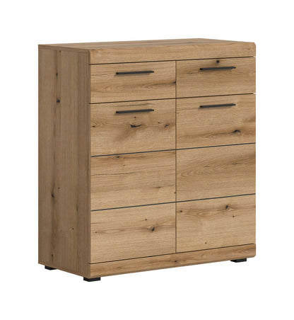 Homes & Jones Kommode mit Schubladen und Türen in hellem Holzdekor, schwarze Standfüße