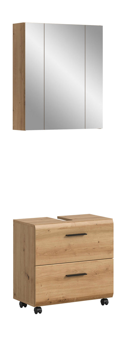 Homes & Jones Badmöbelset 2-tlg., Schrank 60 cm rollbar, Badspiegelschrank 3-trg