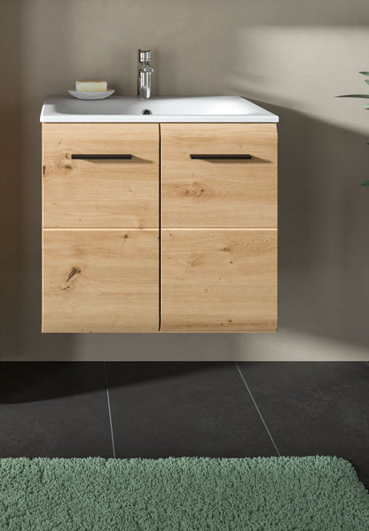 Meuble sous-vasque avec lavabo ICE (L/H/P : env. 60/55/46 cm) imitation chêne Nox/noir mat