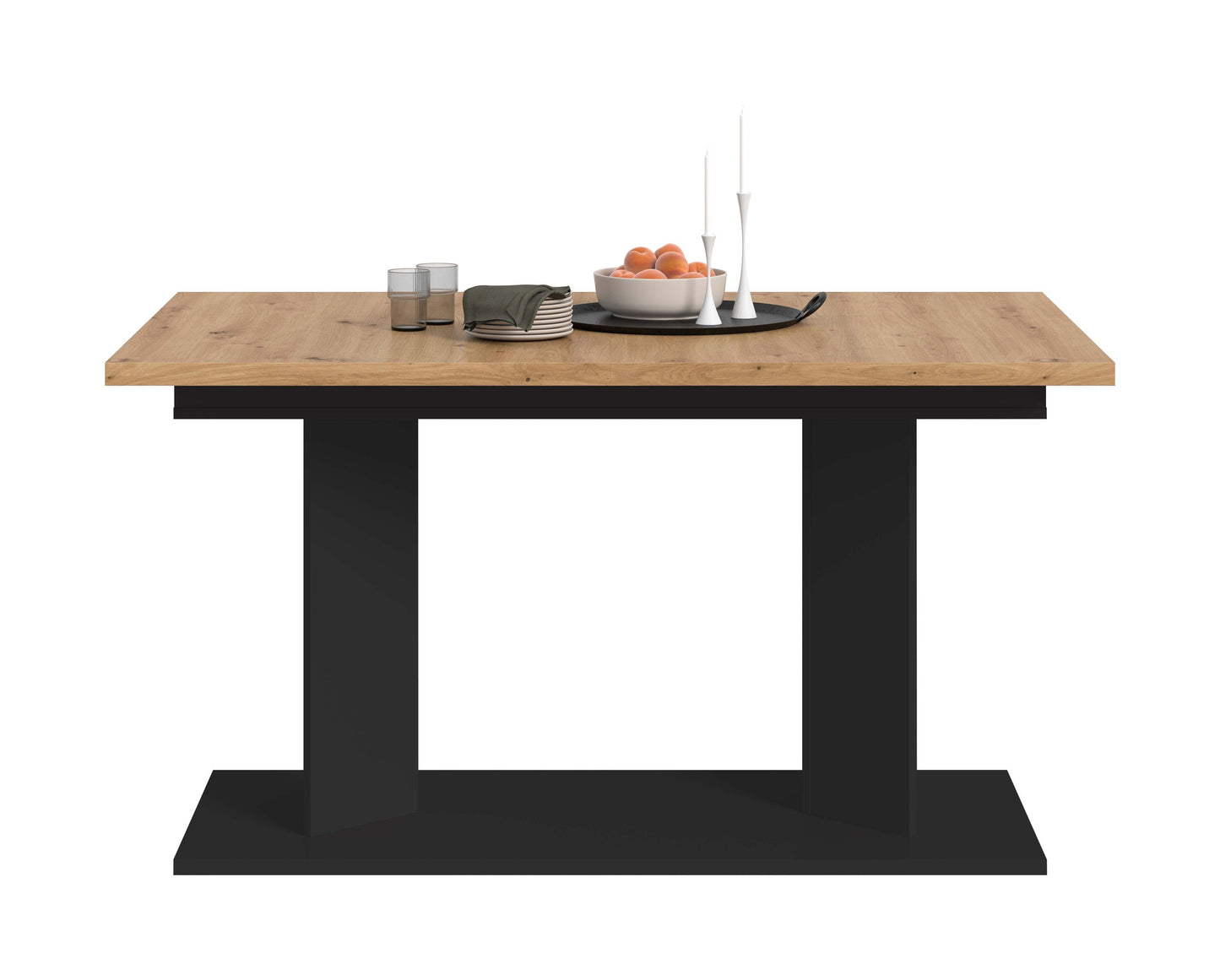 Table de salle à manger GUSTAV (L/H/P : env. 220/76/100 cm) en blanc/imitation chêne Artisan
