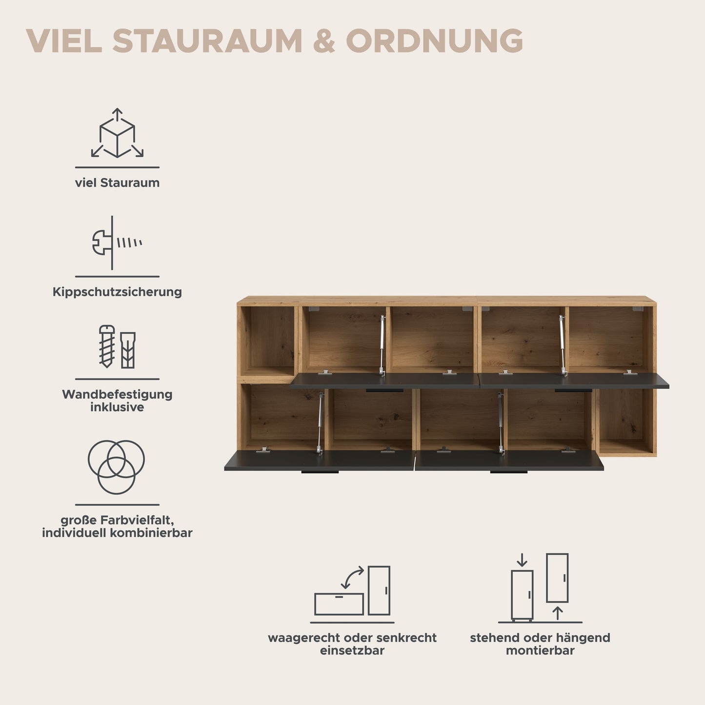 Homes & Jones Wohnwand 2-tlg. TV Möbel Modular Lowboard, Wohnzimmerschrank