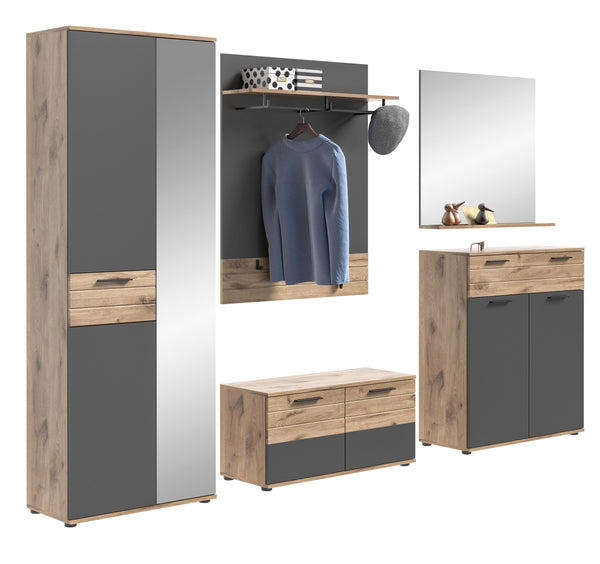 Garderoben-Set MASON (B/H/T: ca. 280/200/38 cm) in Nox Oak Nachbildung/Basalt grau