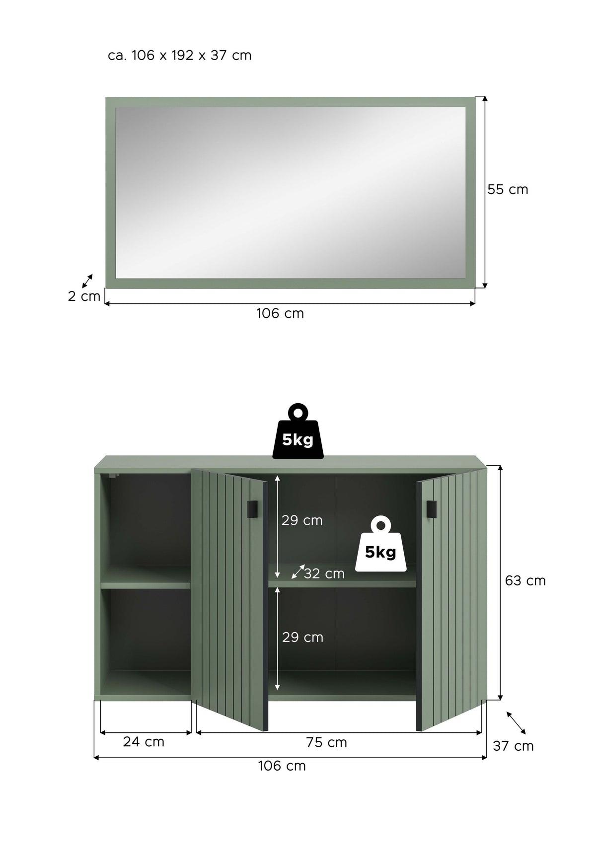 Ensemble de vestiaire STATION (L/H/P : env. 106/192/37 cm) en vert fumé/vert fumé