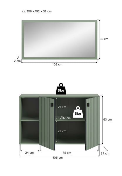 Ensemble de vestiaire STATION (L/H/P : env. 106/192/37 cm) en vert fumé/vert fumé