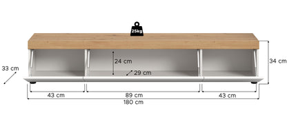 Meuble bas grand RUDA (L/H/P : env. 180/34/33 cm) en blanc/blanc