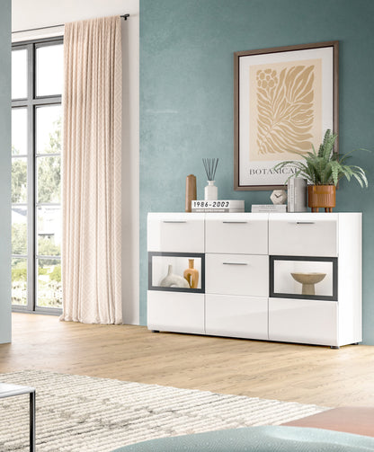 Homes & Jones Sideboard weiß Hochglanz 125 cm breit, Wohnzimmerschrank