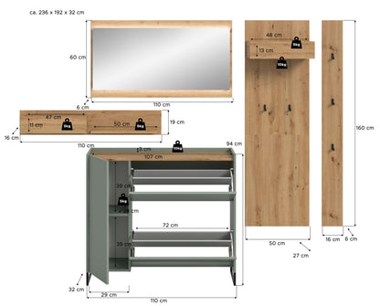 Ensemble d'entrée DRIVE (L/H/P : env. 236/192/32 cm) en sauge/sauge