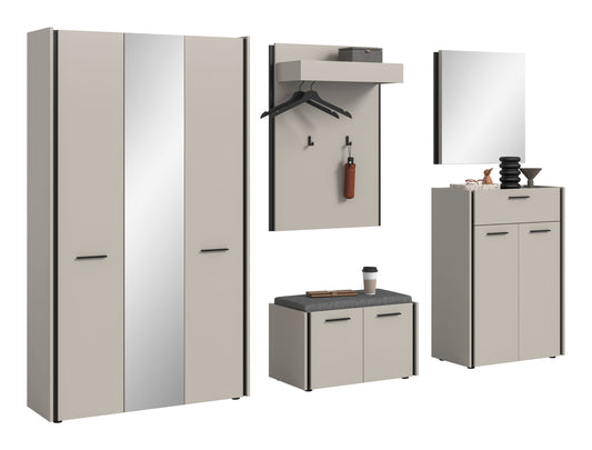 Garderoben-Set 5-tlg. mit Garderobenschrank, Sitzbank mit Sitzkissen, Kommode und Spiegel