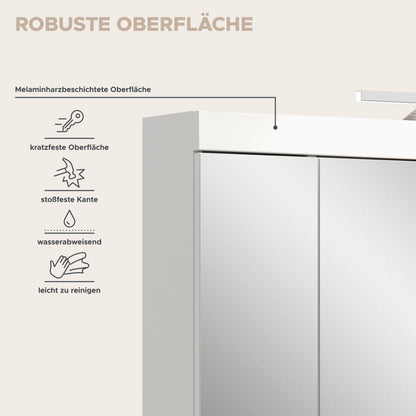 Viana Spiegelschrank inkl. Beleuchtung (B/H/T: 80x70x18 cm) in Spiegelglas und Weiß