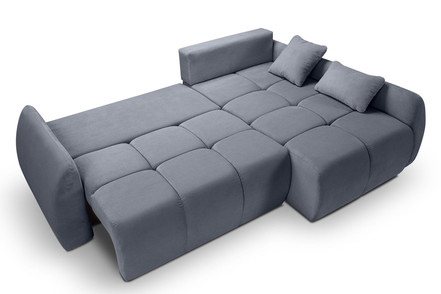 Canapé convertible d'angle Sancho Long – Canapé d'angle tendance en velours côtelé avec fonction couchage