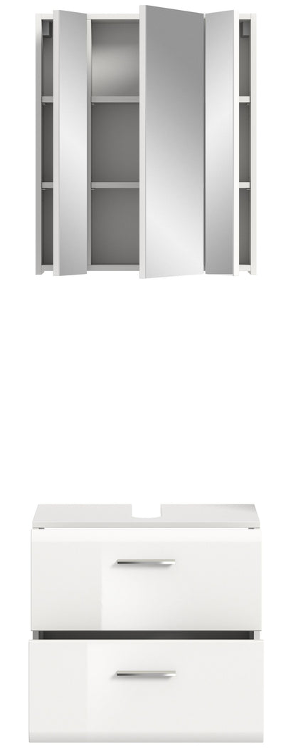 Homes & Jones Badmöbelset 2-tlg., Schrank 60 cm rollbar, Badspiegelschrank 3-trg