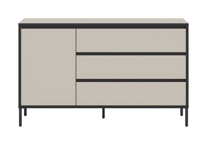Sideboard mit 1 Tür und mehreren Schubladen, hellgrau mit schwarzem Rahmen