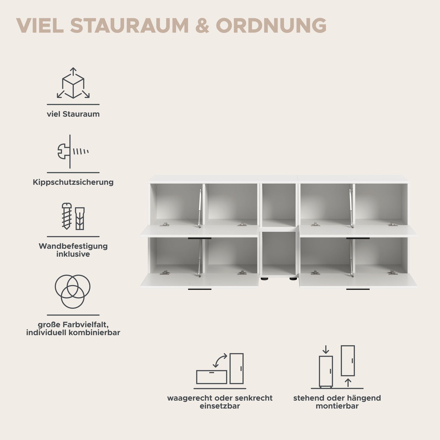 Homes & Jones Wohnwand 2-tlg. TV Möbel Modular Lowboard, Wohnzimmerschrank