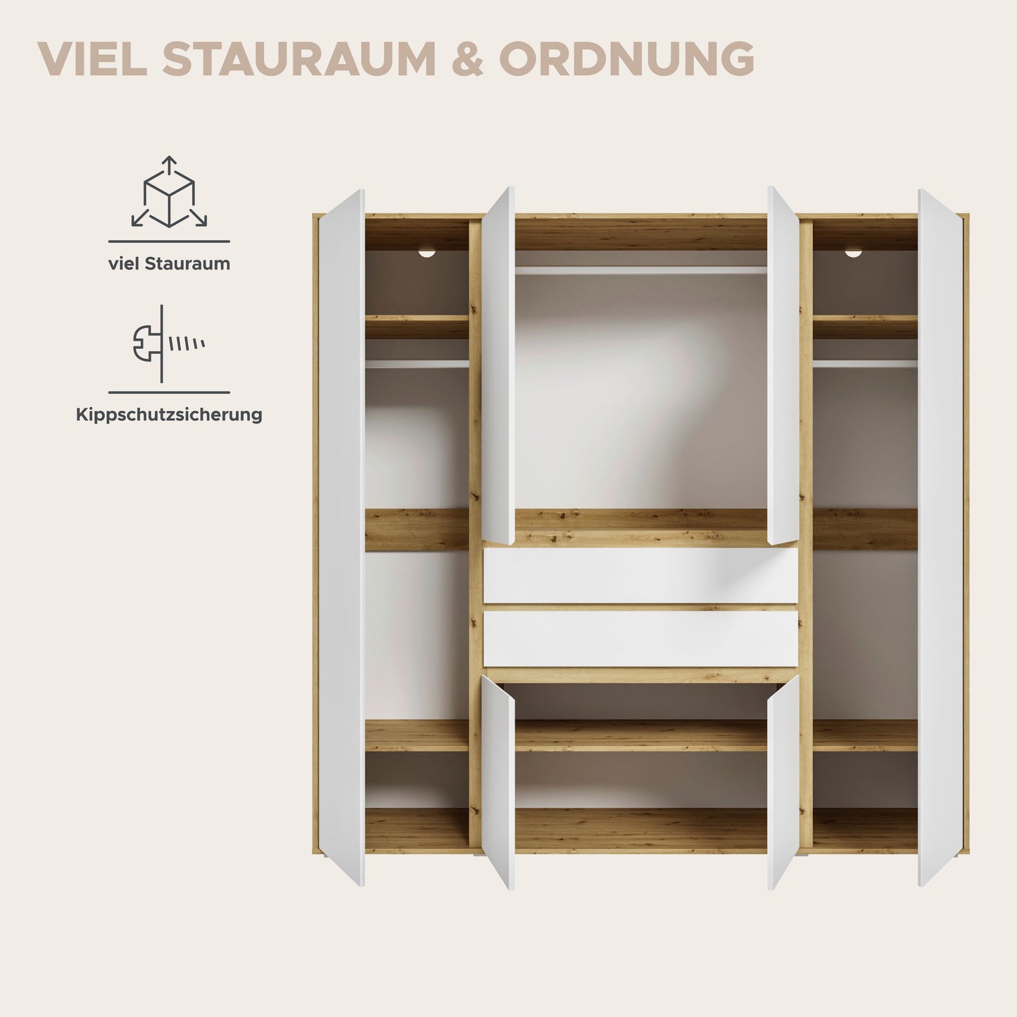 Homes & Jones Kleiderschrank 4trg., Gesamtbreite 197 cm, Universalschrank