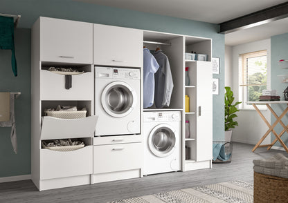 Universalschrank für Hauswirtschaftsraum, weiß, geöffnet mit Regalfächern