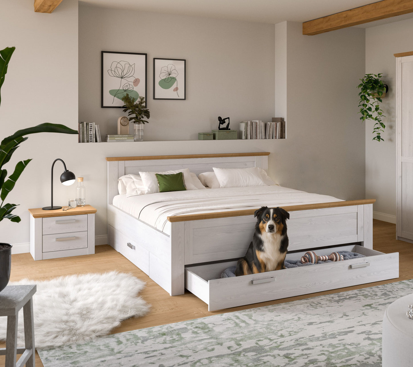 Homes & Jones Bett mit Bettkasten inkl. 1 Nachtkommode, Bett 180x200 cm