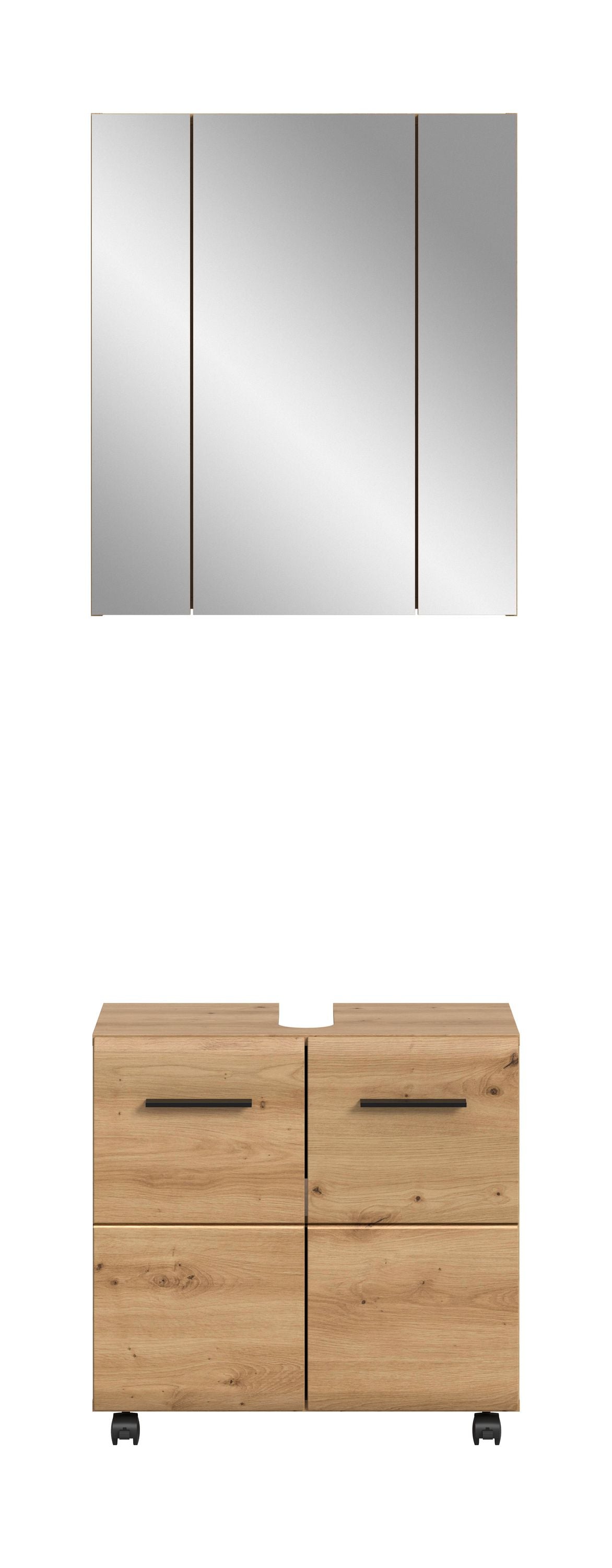 Ensemble de salle de bain sur roulettes ICE (L/H/P : env. 60/185/30 cm) imitation chêne Nox/noir mat