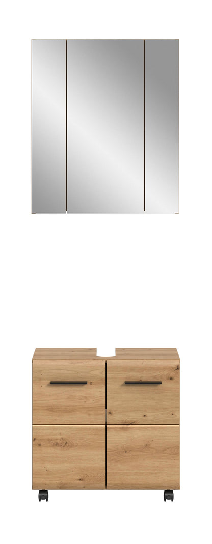 Ensemble de salle de bain sur roulettes ICE (L/H/P : env. 60/185/30 cm) imitation chêne Nox/noir mat