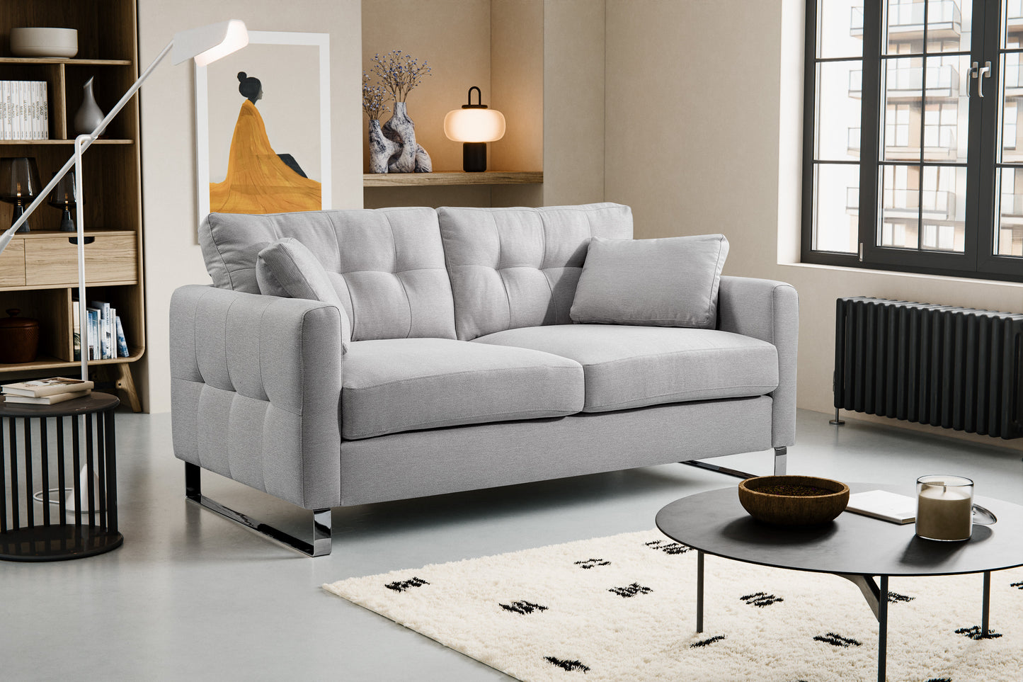 Canapé 2 places moderne Hera – Canapé 2 places moderne avec revêtement en tissu plat