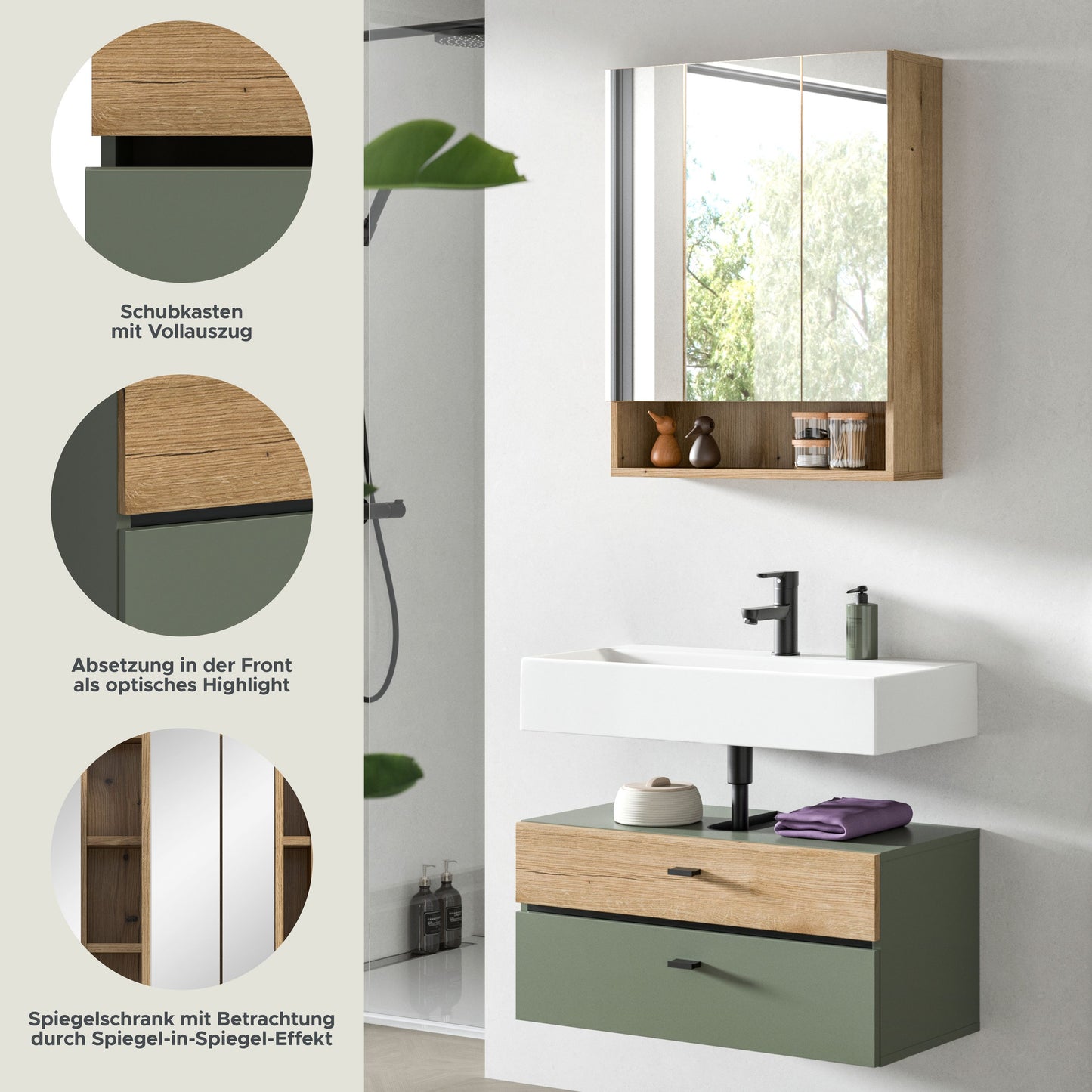 Homes & Jones Badmöbelset 3-tlg. Badmöbelset mit Badspiegelschrank, Badmöbel